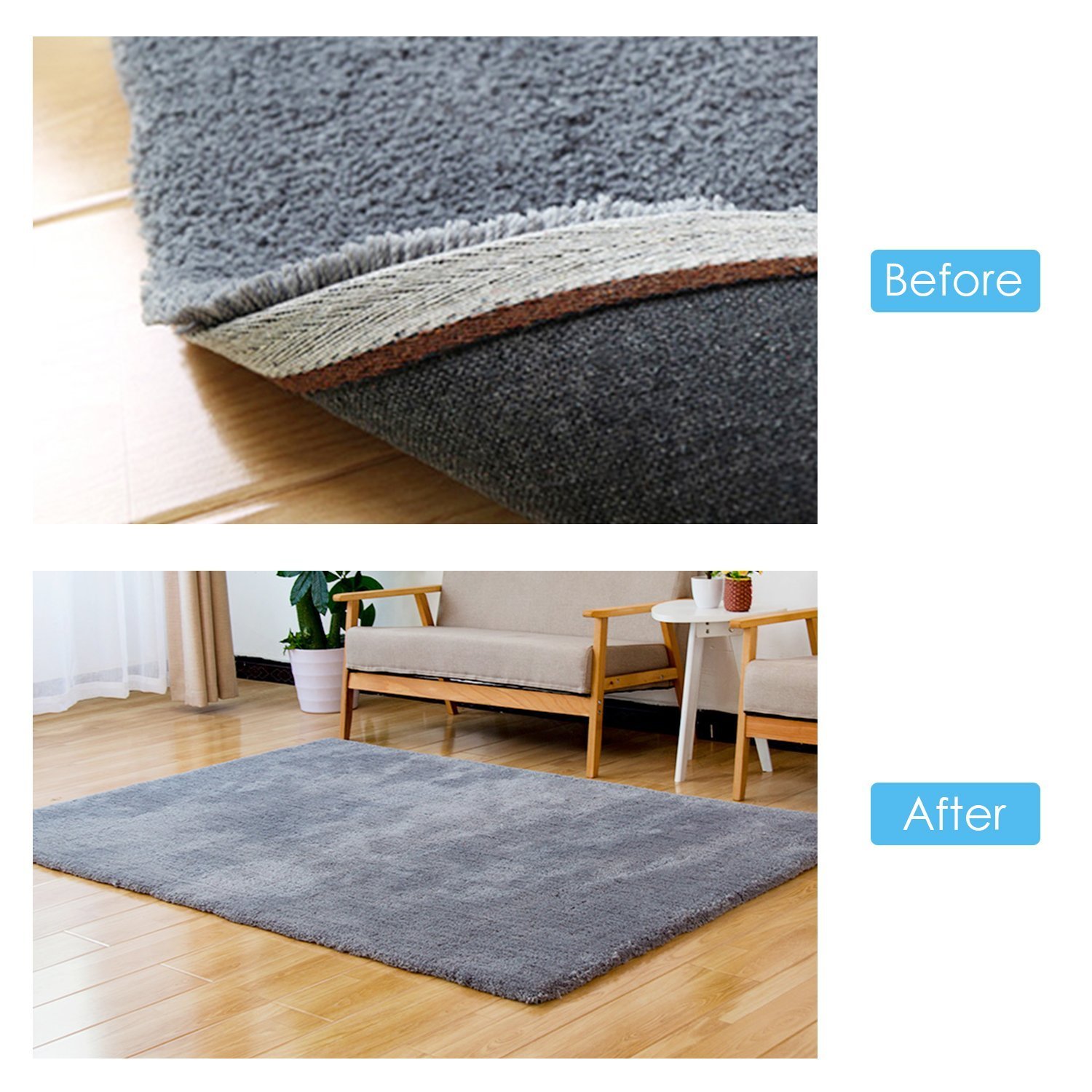 ink-topoint Rug Grippers, 16pcs Anti Curling Carpet Grippers,Non Slip Area Rug Pad with Renewable Carpet Tape for Living Room Kitchen Bathroom-Ideal Anti-slip Rug Pad for Hardwood/Linoleum