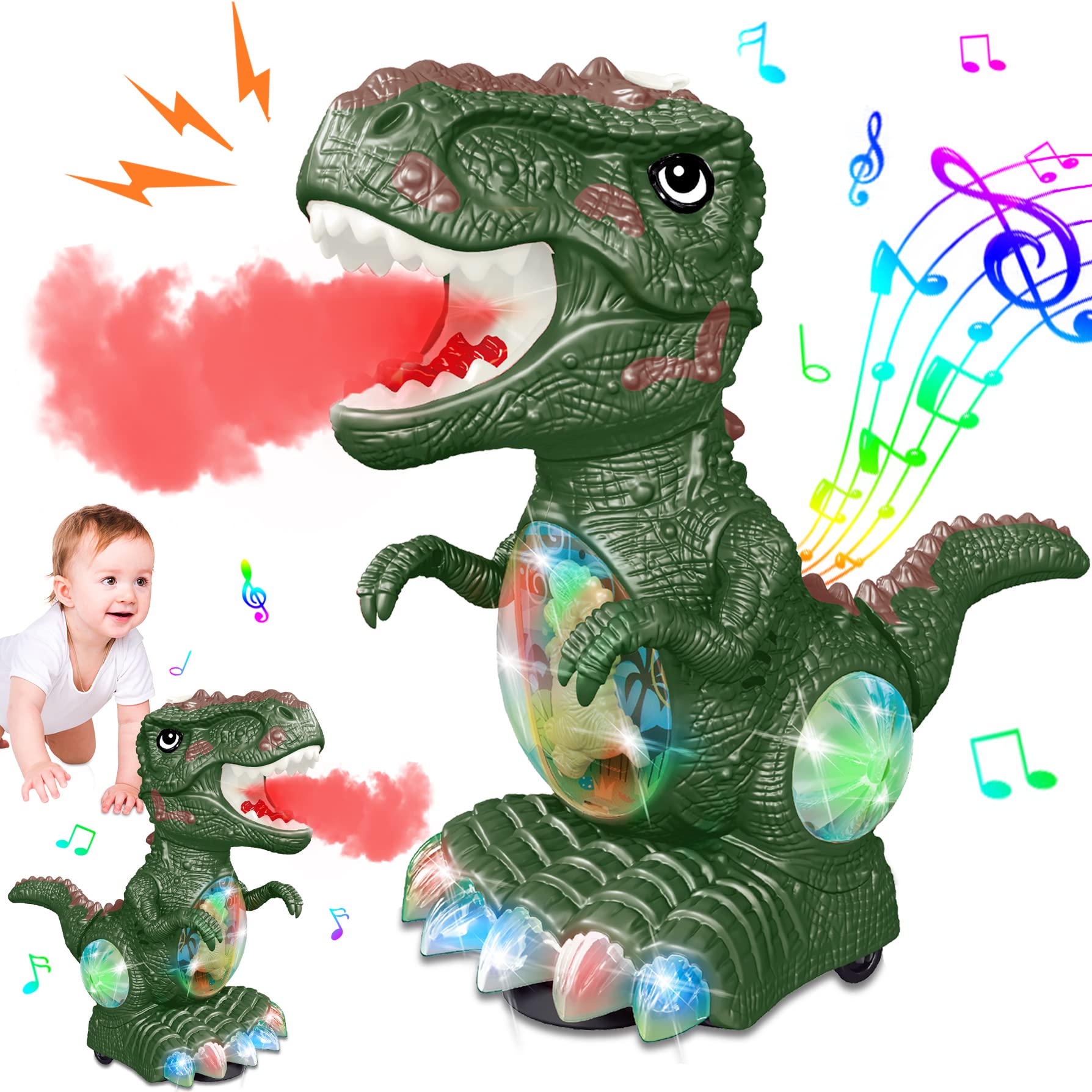 Photo 1 of GDBAQAN Dinosaur Toys for 3 Year Old Boy,Roar Music and Lights Toddler Toy for Boys Girls Age 3-4,Moving Dino Baby Toy with 1 Wheel,Electric Dinosaur Toy for Kids 3-5,Easter Christmas Birthday Gifts