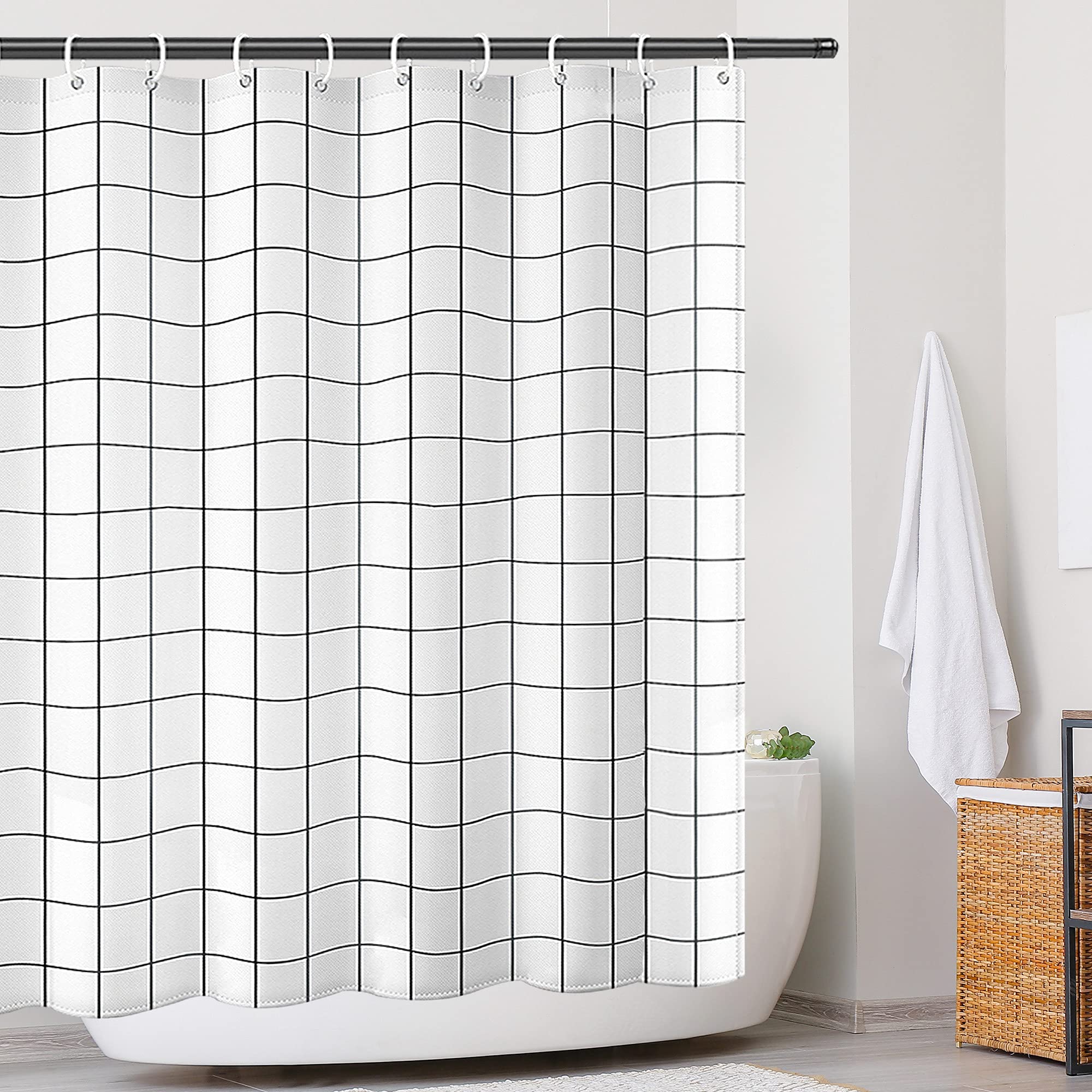 DUFU Shower Curtain Washable Quick-Drying Bath Curtains with 12 Hooks and Weighted Hem Rustproof Waterproof Polyester for Bath Tub and Shower Stall 180 x 200 cm