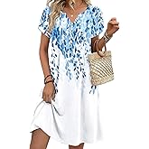 Zeagoo Women's Casual Dresses with Pockets Summer Floral V-Neck A-Line Tshirt Dress Short Sleeve Mini Dress Beach Sundress