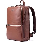 LEATHER VILLAGE Leather Laptop Backpack for Men with Trolley Strap 16L Slim | Water-Repellent, Slim Professional Business Bag Fits 2 Laptops up to 15.6", Tablets or Files, Work &amp; Travel Daypack, Cognac
