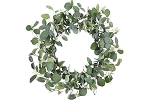 CEWOR Artificial Eucalyptus Wreath for Front Door Fall Wreath Large Green Leaf Wreath for Wall Window Farmhouse Garland Decor