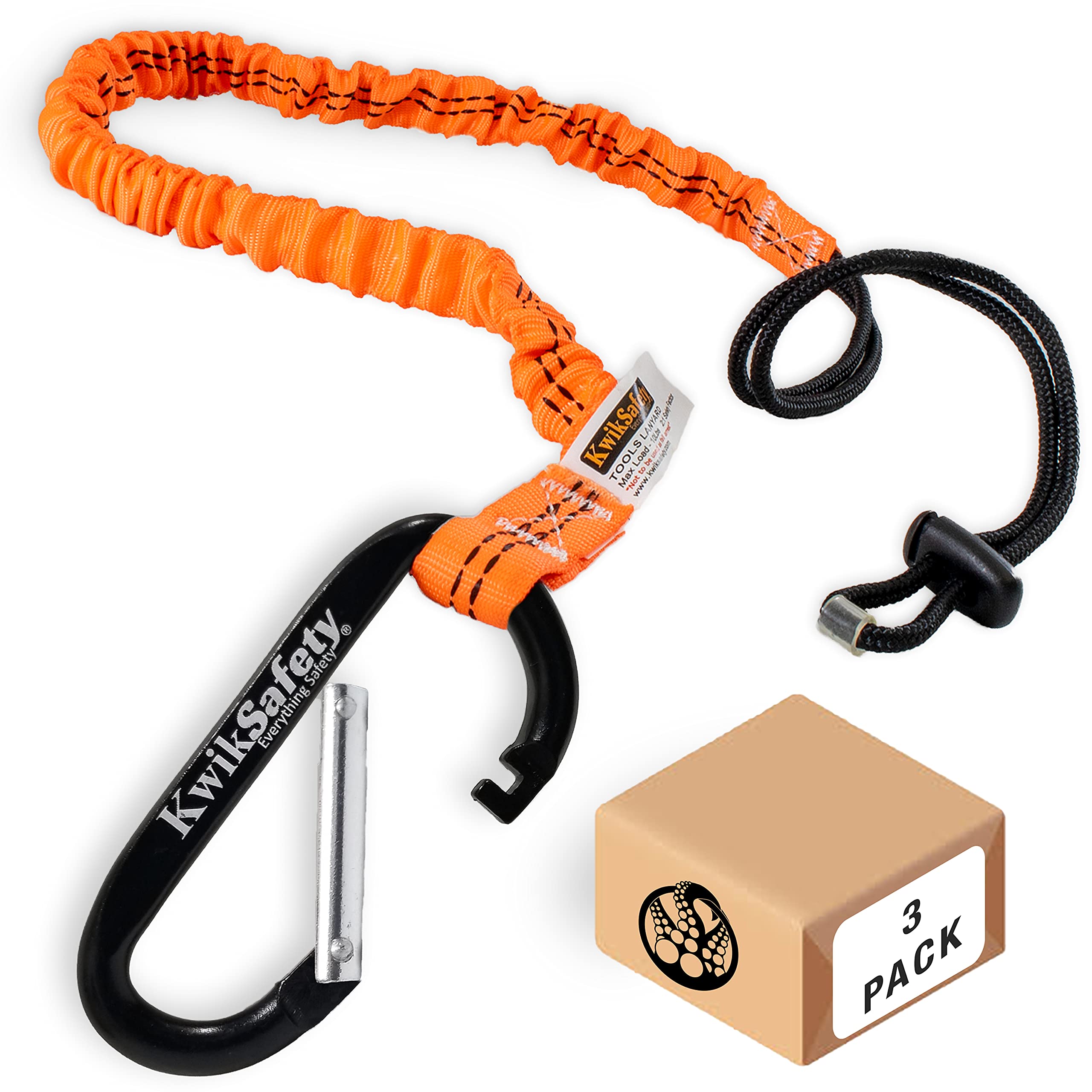 Photo 1 of KwikSafety - Charlotte, NC - Tentacle [3 Pack] Light Duty Tool Lanyard w/Aluminum Carabiner Clip Coiled Retractable Bungee Cord, Loop & Adjustable Clasp Lock Fall Protection / 10 lb Limit