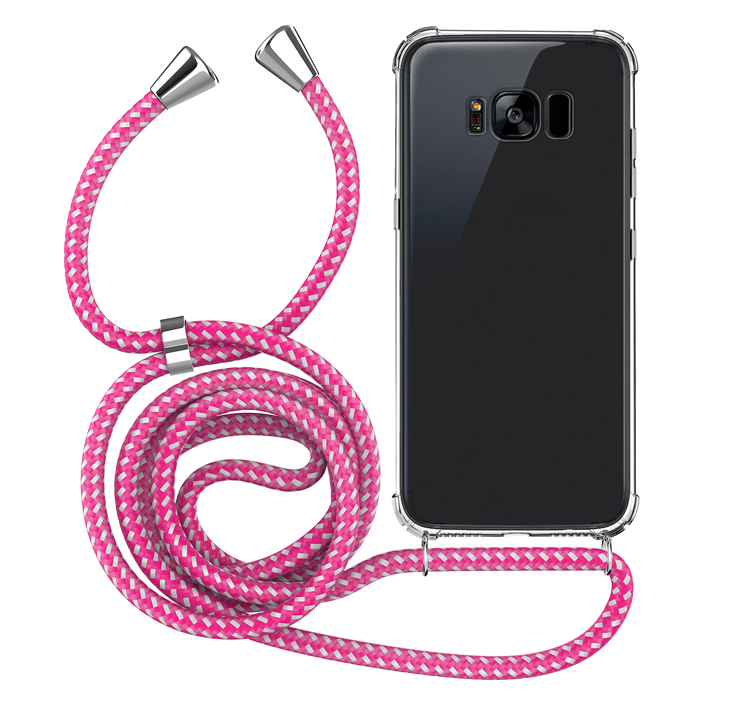 MyGadget Strap Case for Samsung Galaxy S8 - Crossbody Phone Cover - TPU Silicone Case with Neck Holder - Cord Lanyard Carrier with Rope in Pink