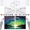 VOCHIC 2 Pack Sip and Paint Kit, Pre Drawn Canvas for Painting for Adults, Starry Sky Heart Couple Date Night Games, Outline Canvas Party Art Set, Paints Brushes Pallets Valentine (8x10)