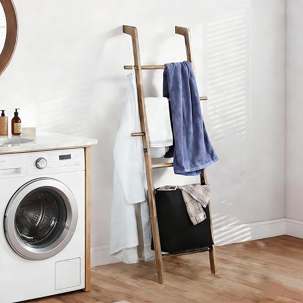 TAOZUN 67-INCH TOWEL LADDER WITH BASKET FOR BATHROOM...