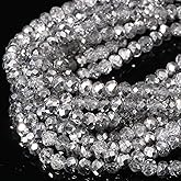 5 Strands 3mm Transparent AB Silver Color Half Plated Faceted Rondelle Beads, Songxi Glass Beads for Keychain Making Necklace Earring Jewelry Making for Gemstone DIY Craft Supplies