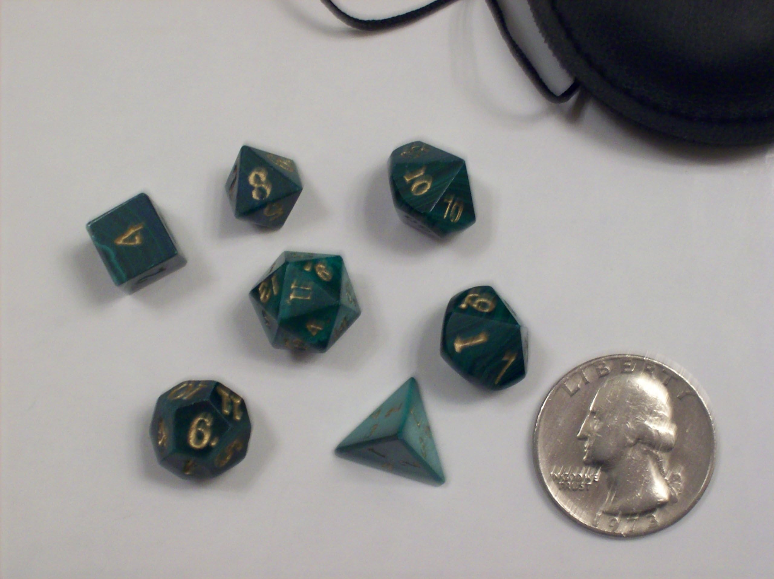 Dwarven Stone 12mm Solid Malachite 7 Piece Polyhedral Dice Set