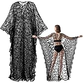 BOARDFEB Witch Lace Kimono Kaftan Dress Robe Bikini Swimsuit Beach Cover up for Women Maternity Halloween Vampire Costume