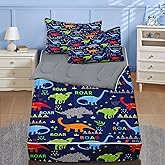Nesker Zipper Bedding Twin Cartoon Dinosaur Zip Up Bedding Set for Boys and Kids, Wildlife Animal 3 Pcs Comforter Bed in a Bag with Fitted Sheet and 2 Pcs Pillowcases