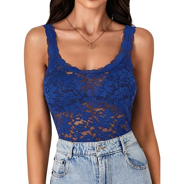 SOLY HUX Women's Plus Size Floral Lace Sheer V Neck Scalloped Trim