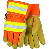 MCR Safety 19261L Luminator Grain Pigskin Leather Thermosock Lined Gloves with 2-1/2-Inch safety Cuff, Gold/Orange, Large, 1-Pair