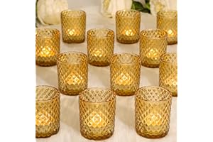 TBWIND 24 Pcs Votive Candle Holders, Amber Glass Candle Holders Bulk for Table Centerpiece, Vintage Tea Lights Candle Holders for Wedding Shower, Part, Holiday and Home Decor