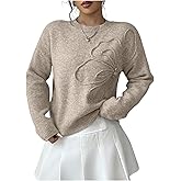 Womens Floral Crochet Pullover Sweater Boho Long Sleeve Embroidered Crew Neck Sweaters Fall Fashion 2025