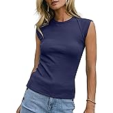 KOMilesoon Womens Ribbed Tank Tops Cap Sleeve Slim Fitted Knit Basic Tee Shirts Trendy Casual 2025 Summer Clothes
