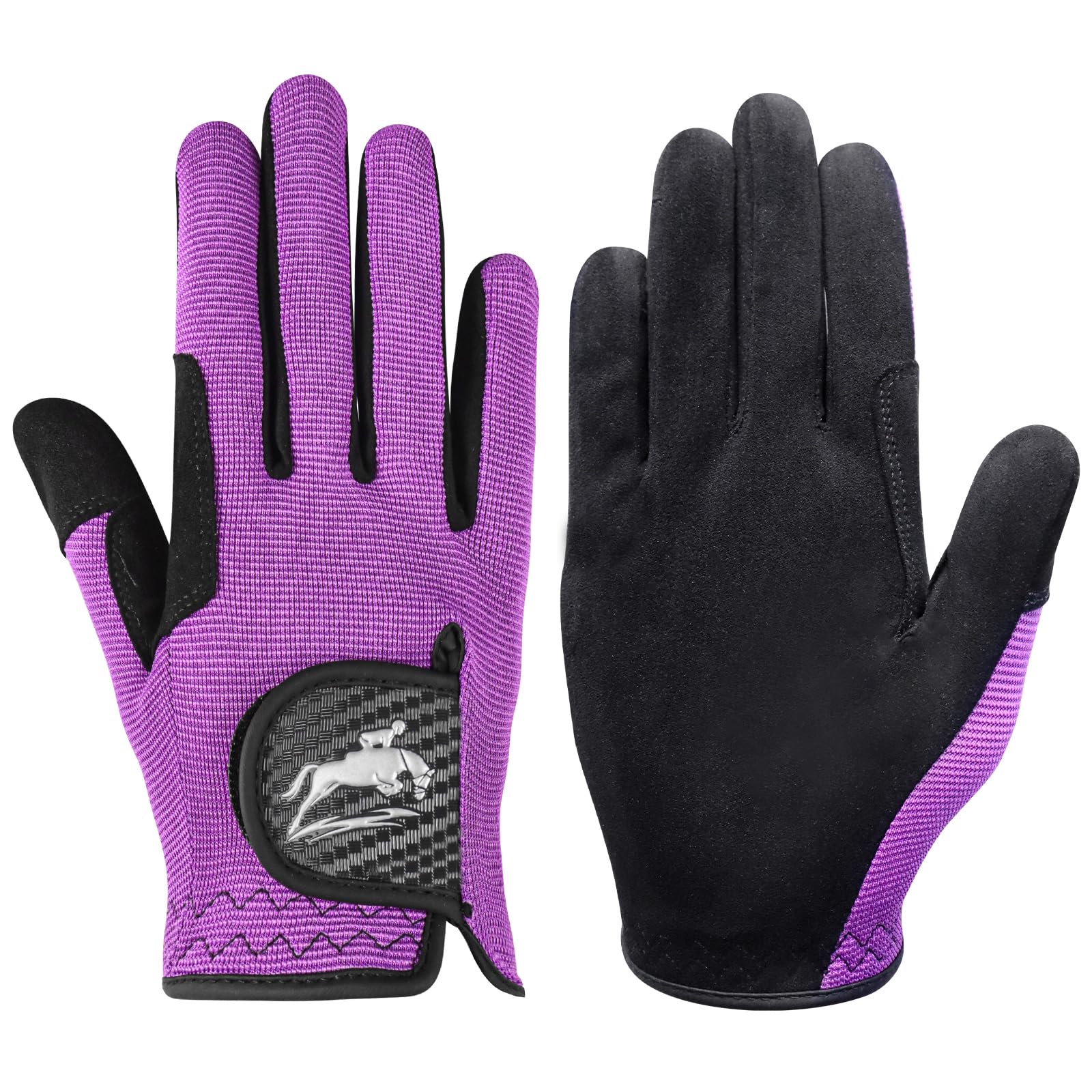 AXKAL Horse Riding Gloves Women Professional Equestrian Horseback Value Pair, Ladies Riding Gloves Mittens Breathable Stretchable for Youth Girls Outdoor Sport (Purple, S)