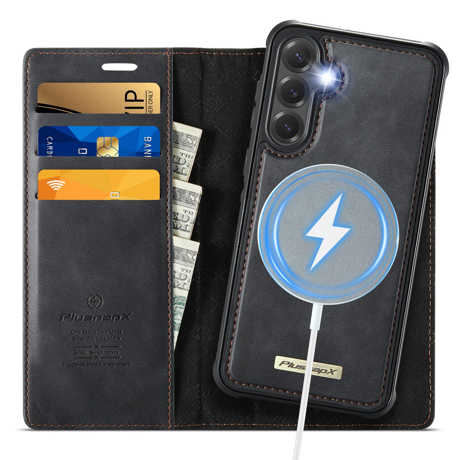 Photo 1 of PlusnapX Wallet Case for Samsung Galaxy S26 Plus Compatible with Magsafe, 2-in-1 PU Leather Flip RFID Blocking Card Holder Stand Shockproof Magnetic Detachable Cover for Galaxy S26 Plus Case, Black