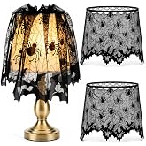 2 Pcs Halloween Spider Web Lamp Shade Topper, 20 X 60 Inch Halloween Decor | Black Lace Lampshade Cover with Ribbon for Halloween Decorations Indoor