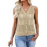 Bellcoco Womens Crochet V Neck Sweater Vest Hollow Out Summer Sleeveless Tops Knit Spring Cardigans Button Down Tank Top