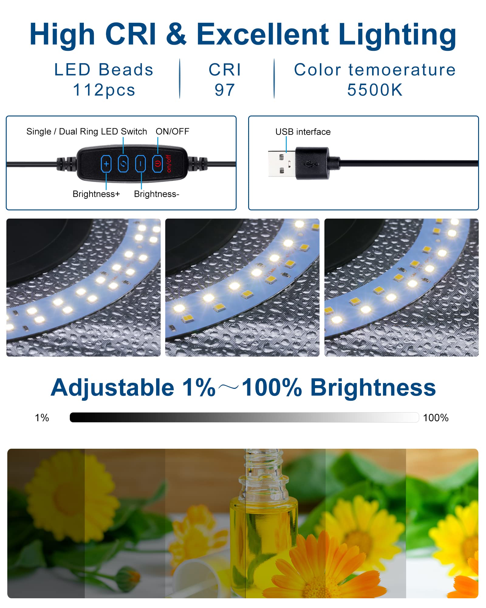 PULUZ 12''×12'' Portable Photography Light Box,Dimmable Photo Studio Light Box with 112 High CRI LED Lights & 6 PVC Backdrops & 3 Reflection Boards for Small Items Product Photography