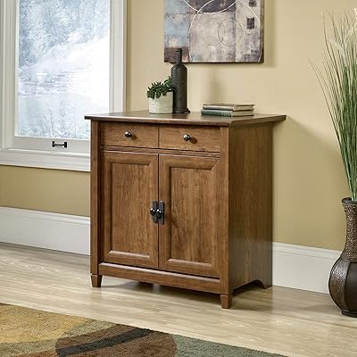 Buffet Storage Cabinet with Doors and Adjustable Shelf, Auburn Cherry