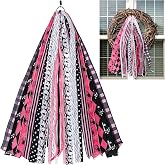 Pink Halloween Ribbon Bundle, Wreath Sash for Front Door, Porch Decoration | 23.6” Pink Ribbon Halloween Tree Topper | Handmade Wreath Supplies Home Decor | Indoor Outdoor Party Favor | Easy to Clip on