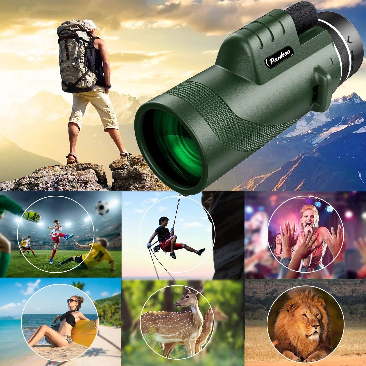 Pankoo 40x60 Monocular Telescopes High Power Prism Monocular HD Dual Focus Scope for Bird Watching Wildlife Traveling Concert Sports Game with Phone Adapter&Tripod : Camera & Photo