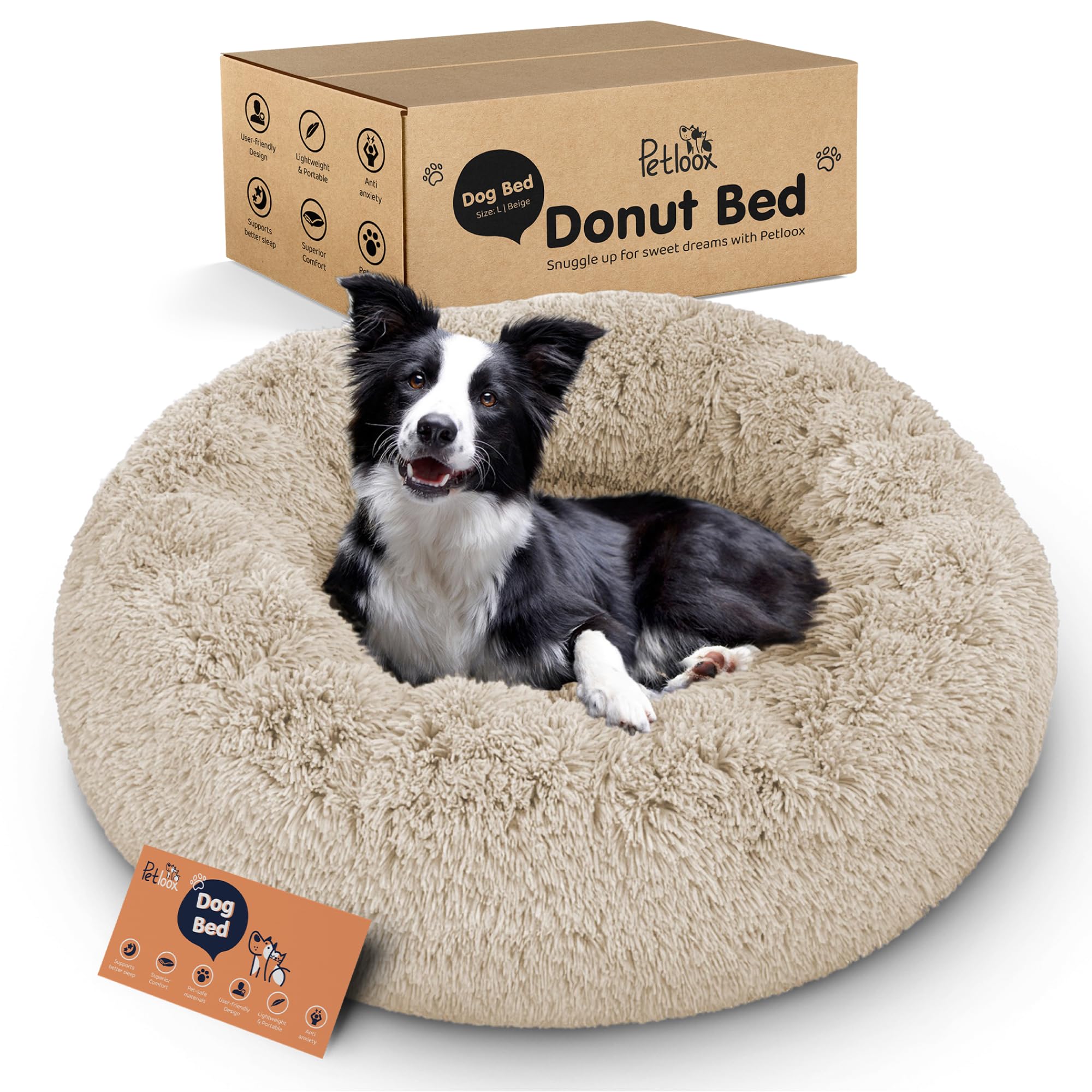 Photo 1 of Donut Dog Bed - Premium Comfort for Anxiety Relief - Fluffy & Calming Design with Ultra-Plush Support | Cozy Round Dog Bed with Super Soft Circle Style (Beige, Large)