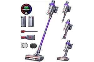 SMOTURE Cordless Vacuum Cleaner, 2 Batteries 110 Mins Runtime Vacuum Cleaners for Home, 45KPA 550W Stick Vacuum with Brushless Motor, Automatically Adjust Suction, Handheld Vacuum for Pet Hair/Carpet/Floor