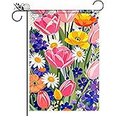BlissYard Spring Garden Flag Spring Decoration 12x18 Inch Floral Background Design with Tulips, Daisies, and Wildflowers Backdrop Double-Sided Yard Flag Holiday Yard Flag for Outdoor Garden Decor