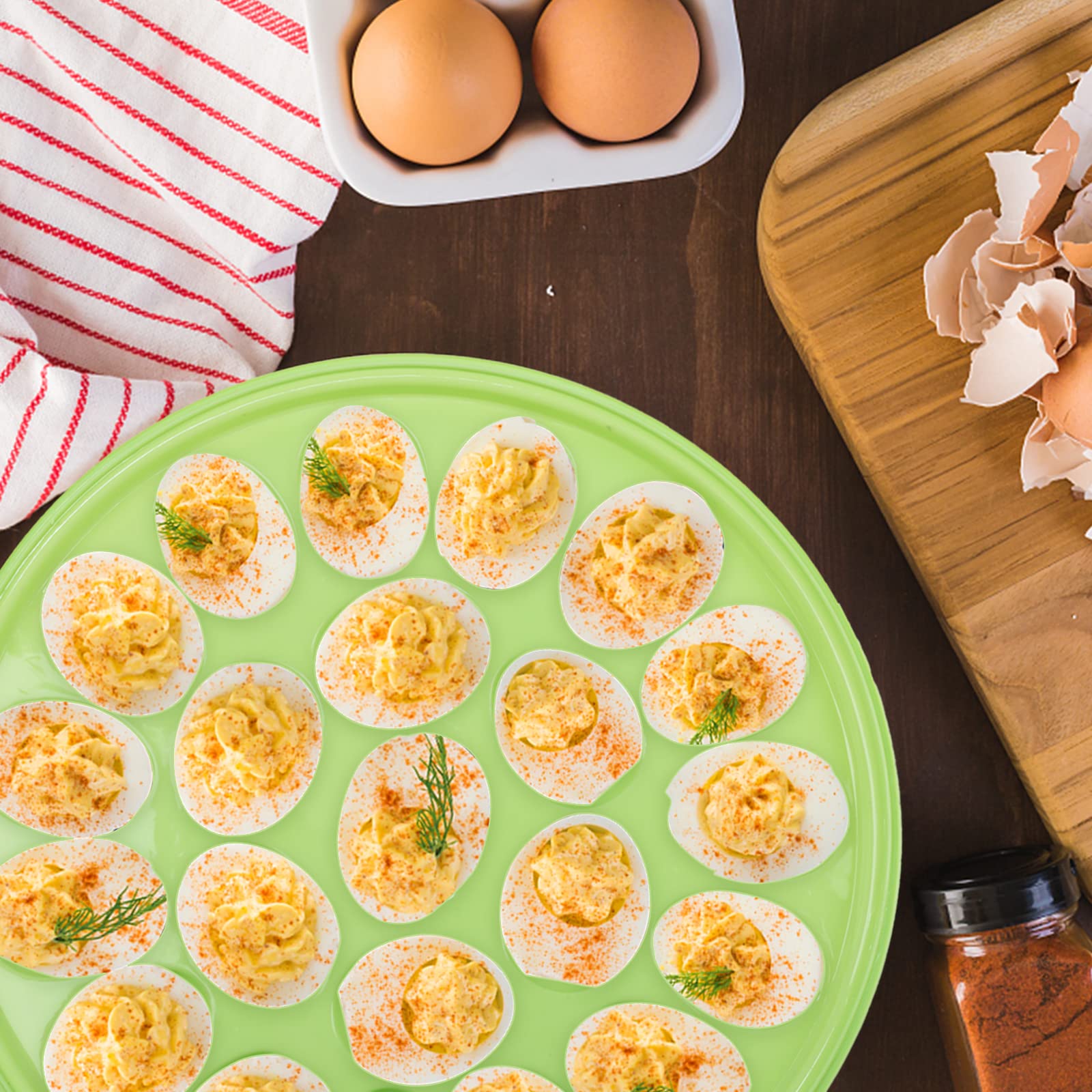 HANSGO Deviled Egg Containers with Lid, Deviled Egg Platter Carrier Holder Trays with 22 Slots for Holiday Party and Home Kitchen, Green