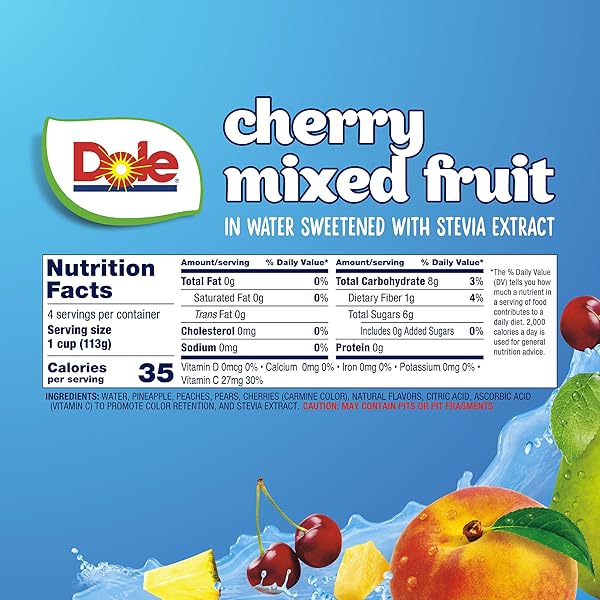 DOLE CHERRY MIXED FRUIT WITH NO SUGAR ADDED^^ – DOLE FRUIT BOWLS SNACKS – 4 OZ FRUIT BOWLS – 4 PACK