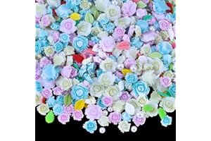 KIKONOKE 400 Pieces Camellia Flower Charms for Acrylic Nails - 3D Gradient Rose Floral Gems, Pink Green Leaf Accessories, White Pearls - Nail Art Design Supplies for Women (Purple Blue Green)
