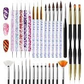 Artdone 31pcs Nail Art Brushes, Nail Art Tool Set, Dotting Tools, Dust Brush,Striping Brushes for Long Lines, Drawing Pen For