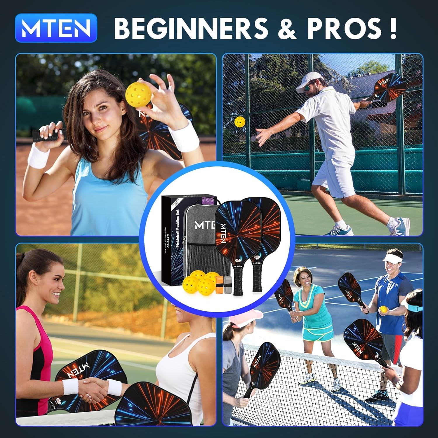Pickleball Paddles, USAPA Approved Fiberglass Surface Pickleball Set with Pickleball Rackets, Pickleball Paddles Set ​for Men Women
