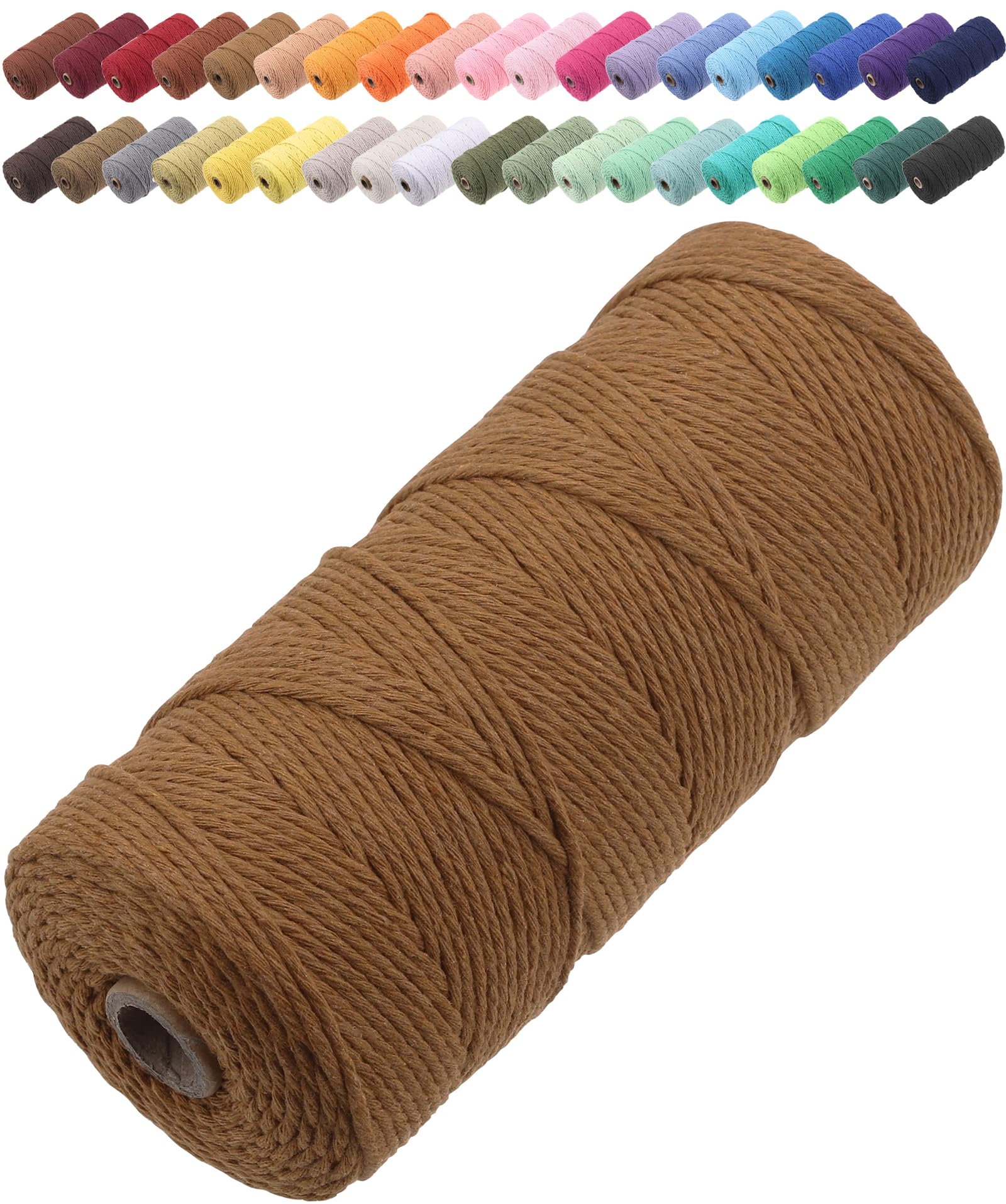 GOHOF Macrame Cord 2mm x 205m Premium Cotton Macrame Rope, 3 Strand Twisted Soft Cotton Cord, One of The Most Perfect Materials for Macrame Art, Cotton String Without Chemicals (Caramel Colour)