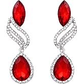 BriLove Women's Fashion Crystal Wedding Bridal Hollow Leaf Teardrop Dangle Earrings