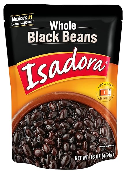 ISADORA WHOLE BLACK BEANS FULLY COOKED, 16 OZ (PACK OF 1), MEXICAN BEANS IN A POUCH READY-TO-EAT, NO REFRIGERATION NEEDED, HEAT AND SERVE.
