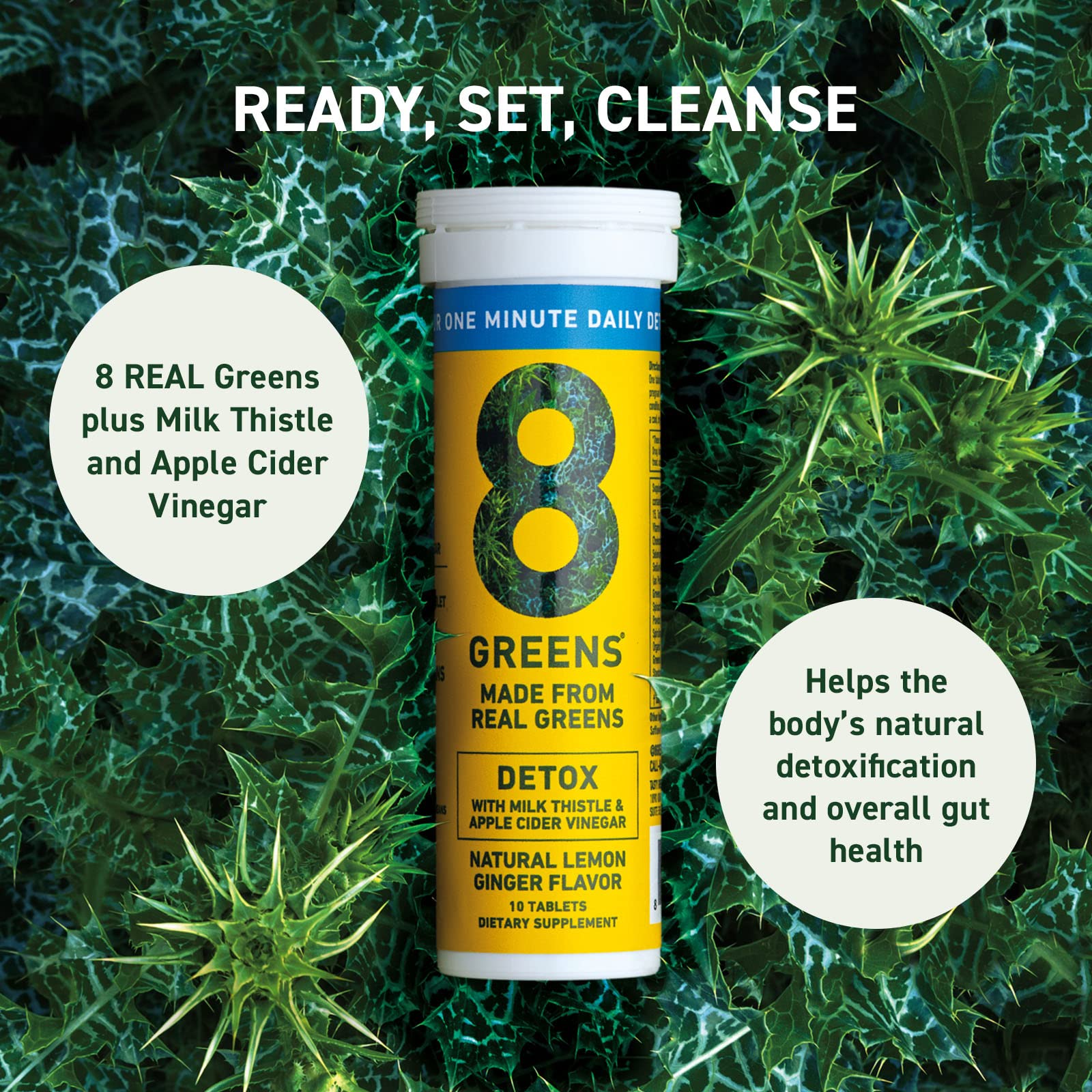 8Greens Detox Fizzy Tablets - Packed with 8 Powerful Super Greens, Greens Powder (1 Tube/10 Tablets)