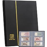 60 Pockets Currency Album Banknotes Holder | Uncle Paul Money Book Fit Banknotes Under 21x8.5cm PU Leather Cover &amp; Acid-Free PVC Pages AN01BK