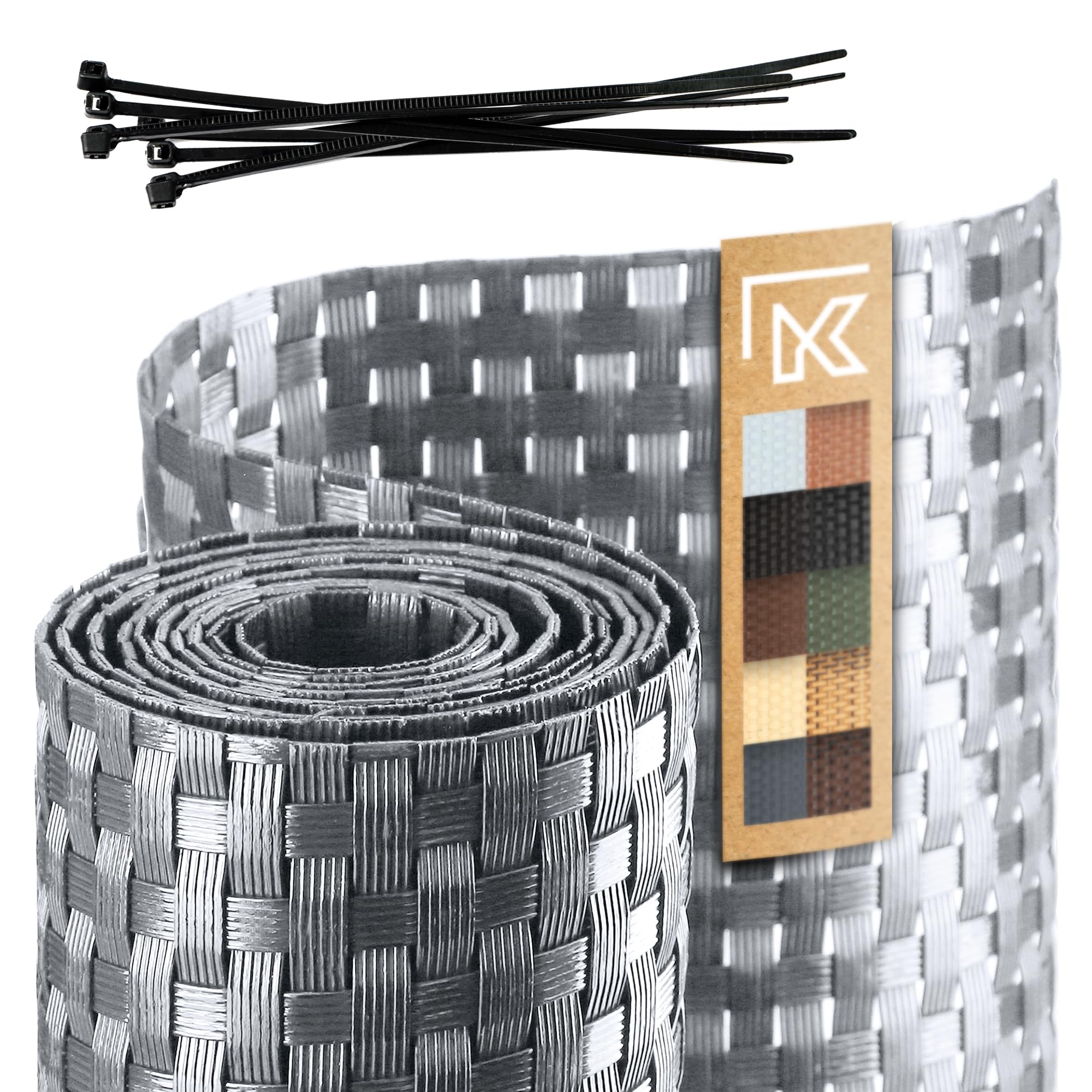 KADAX Fence Tape, Synthetic Rattan Tape in Several Colours, Weatherproof Privacy Screen Strips for Garden, Balcony, Terrace, Durable Fence Screen (19 x 255 cm, Grey)