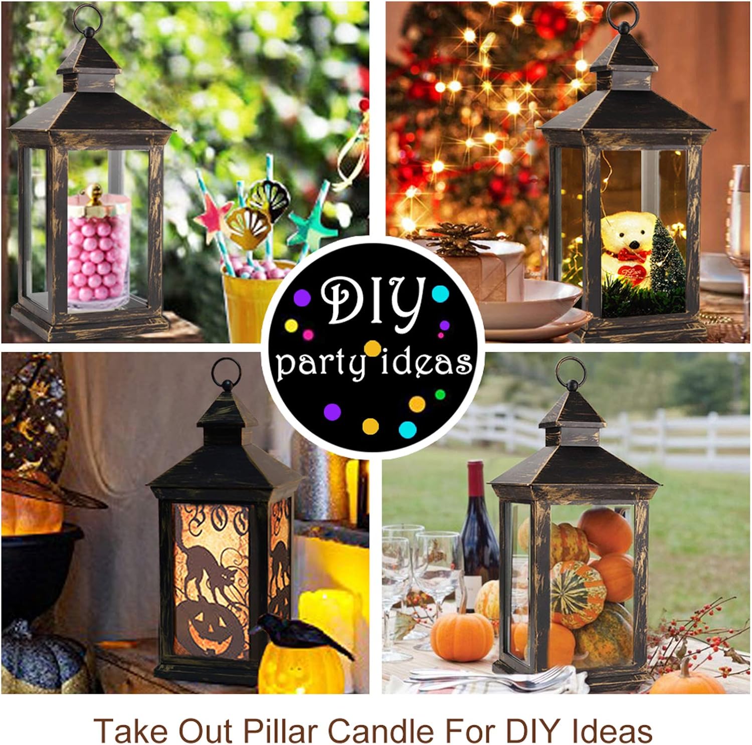 Bright Zeal 2-Pack 14" Outdoor Lanterns With LED Candles And Timer - Distressed Bronze Lanterns Battery Powered LED Decorative Outdoor Lanterns Battery Operated Lamps Waterproof -LED Tabletop Lanterns: Home & Kitchen
