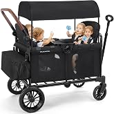 ELEMARA Wagon Stroller 4 Seater, Premium Stroller Wagon for 4 Kids, Foldable All-Terrain Wagon for Kids with Canopy, Adjustable Push/Pull Handles,Convertible High Seat&amp;Organizer, Black