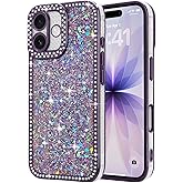 Lafunda for iPhone 17 Case Glitter, Luxury Shiny Bling Sparkly Phone Cover with Crystal Diamonds Rhinestone for Women Girls Soft TPU Slim Shockproof Protective Phone Case for iPhone 17 6.3", Purple