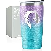 Onebttl Horse Gifts for Horse Lovers, Insulated Stainless Steel Tumbler with Lids and Straws, Western Gifts for Equestrian Girls, Women on Birthday, Christmas, 20 oz, Violet-Blue Gradient Glitter