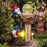 Binqiuu Garden Gnomes Outdoor Statue with Solar LED Lights, Solar Garden Gnomes Decorations10.4 in Funny Double Gnomes Sculptures Home Outdoor Lawn Yard Decor, Ideal Gnomes Gifts for Women/Grandma/Mom