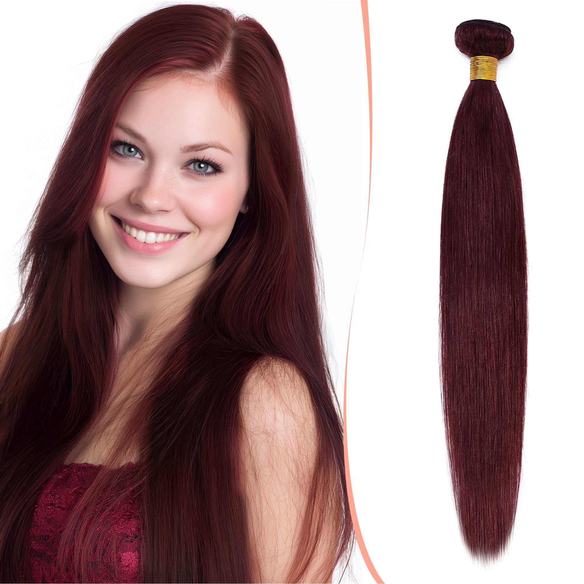 14 inches SEGO Straight Human Hair Bundles [#99J Wine Red] Virgin Weave Hair Human Bundles Unprocessed Silky Human Hair Extensions No Clip in (1 Bundle,100g) — image 1