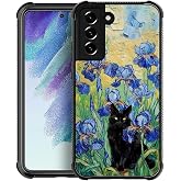 SKAMIX for Samsung Galaxy S21 Case,Soft Silicone Shockproof Bumper Camera Protection Phone Case-Flowers and Black Cat