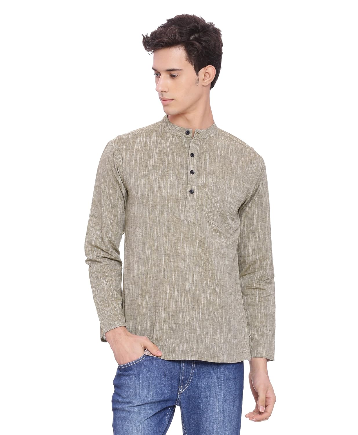 svanik brown solid cotton classic short kurta.