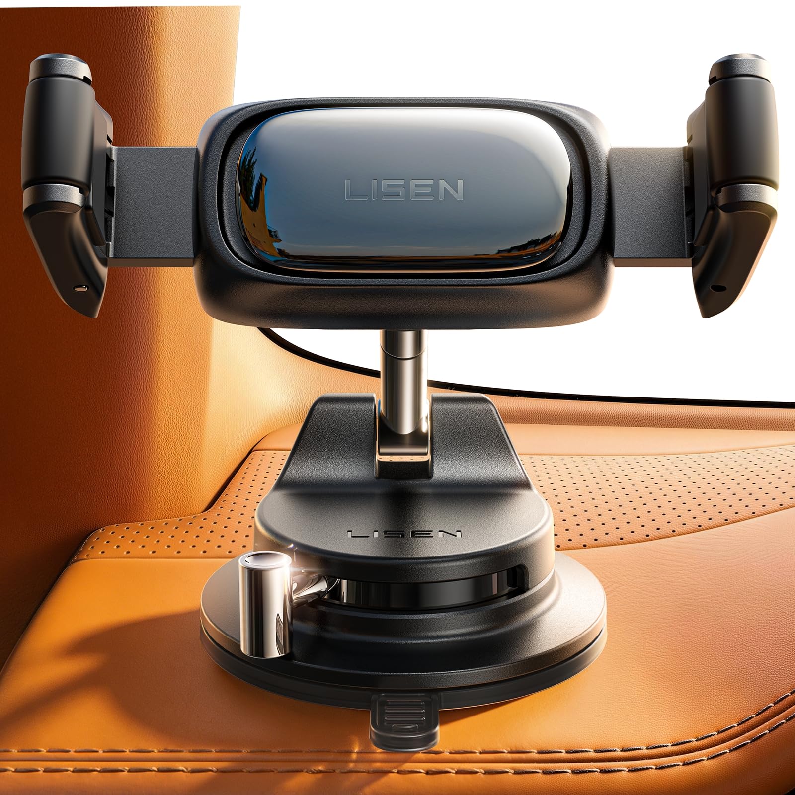 LISEN Suction Phone Mount, [Industry First] Auto-Adjusting Phone Holder Suction, Easy One Touch Suction Cup Phone Mount Cell Phone Mount Car Dash for iPhone 17 Pro Max 16 15 14 Galaxy S26 25 All Cases